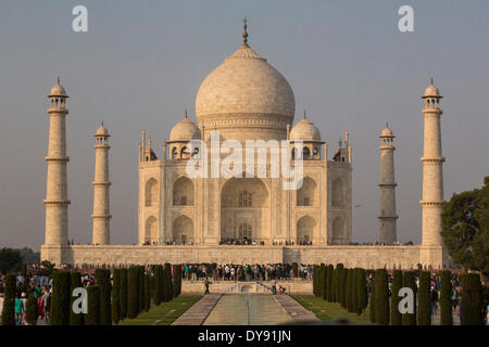 Taj Mahal, Agra, Uttar Pradesh, Mausoleum, Asien, Minarett, Park, Stockfoto