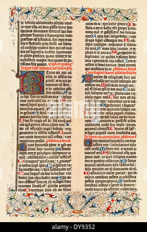 Faksimile einer Seite von der Gutenberg-Bibel oder 42 Linie Bibel, 1454, Stockfoto