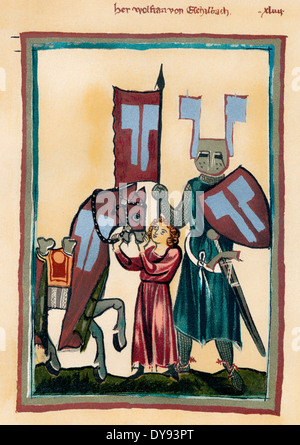 Faksimile des Codex Manesse, Wolfram von Eschenbach, c. 1170 - c. 1220, ein deutscher Ritter und Dichter, Stockfoto