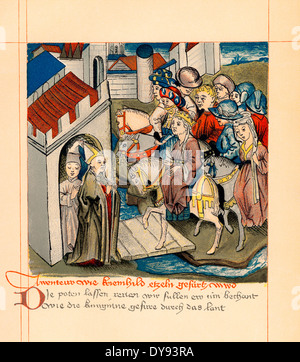 Faksimile, das Nibelungenlied oder das Lied der Nibelungen, ein episches Gedicht in mittelhochdeutschen Hundeshagener Codex, Frau Keim. Stockfoto