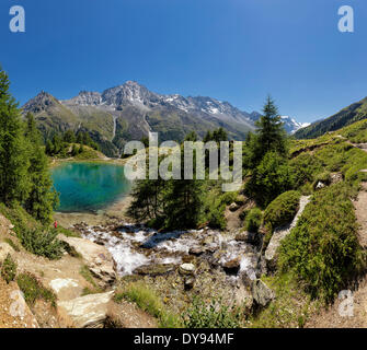 Lac Bleu, See, Landschaft, Wasser, Sommer, Berge, Hügel, La Gouille, Val Hérens, Wallis, Valais, Schweiz, Europa, Stockfoto