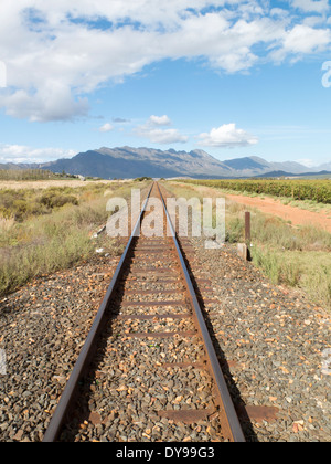 Südliche afrikanische Eisenbahn eingleisig. Südafrika nach unten konvergierenden Linie Stockfoto