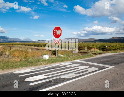 Stop-Schild am unbemannten Bahnübergang in Südafrika Western Cape Stockfoto