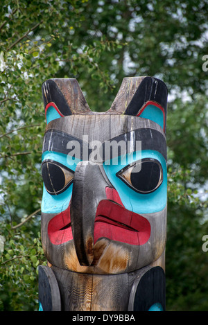 erste Nationen Totem, Teslin, bc, Kanada, Totem, Pole, Britisch-Kolumbien, indisch Stockfoto