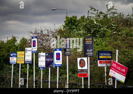 Immobilienmakler-boards Werbung, Verkauf oder Vermietung in Süd-Ost-London, UK zu sehen. Stockfoto