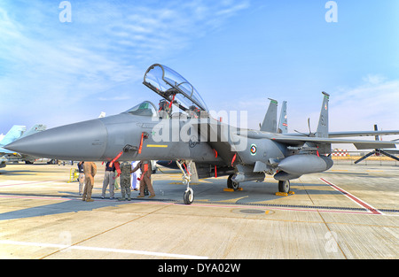 F-15 Eagle im Display während der Dubai Airshow 2013, Vereinigte Arabische Emirate Stockfoto