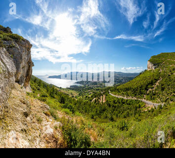 Route des Kretas, Anse de l'Arlene, Landschaft, Sommer, Berge, Hügel, Cassis, Bouches-du-Rhône, Frankreich, Europa, Stockfoto