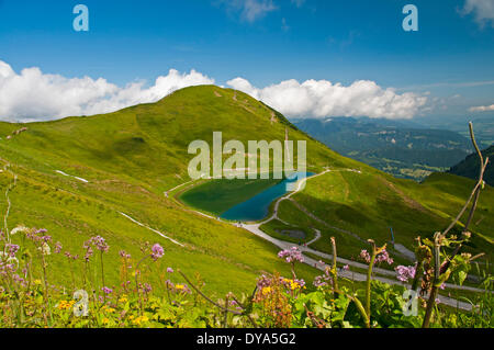 Allgäuer Alpen Bayern Deutschland Europa Fellhorn Kanzelwandbahn Berg Straße Reservoir Pool See künstliche Beschneiung, Stockfoto
