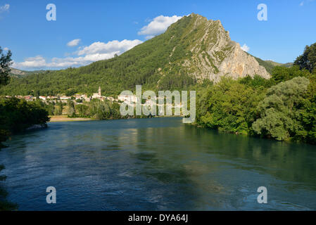 Europa, Frankreich, Provence, Vaucluse, Sisteron, Durance, Fluss, Dorf, Alpes-de-Haute-Provence Stockfoto