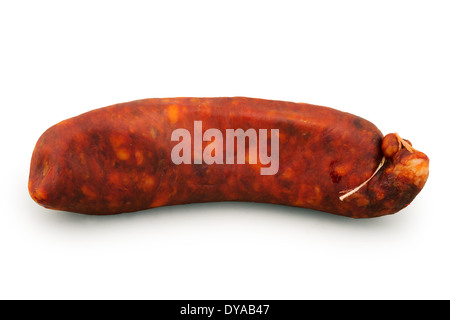 spanische Wurst isoliert auf weiss Stockfoto