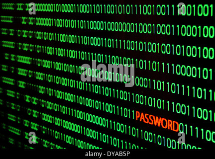 Binärcode mit Kennwort Text Diebstahl Stockfoto