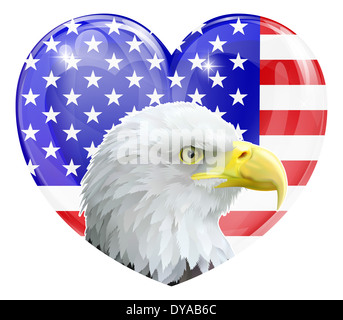 Eagle Amerika Liebe Herz Konzept mit und Weißkopfseeadler vor einer amerikanischen Flagge in der Form eines Herzens Stockfoto