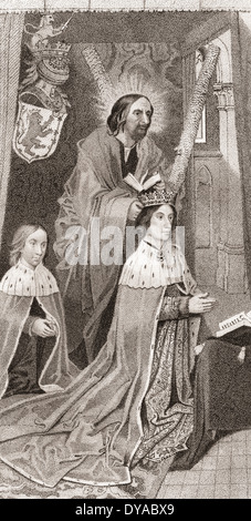 Jakob III. von Schottland der zukünftigen James IV von Schottland mit seinem Sohn zu beten. Hinter ihm setzt St Andrew eine Krone auf dem Kopf. Stockfoto