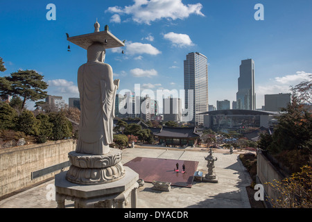 Herbst, Bong-Eum, buddhistische, Korea, Asien, Seoul, Stadt, bunte, Sehenswürdigkeit, Park, Religion, Statue, Tempel, Tourismus, Reisen Stockfoto