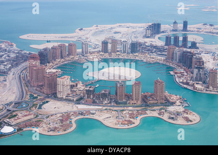 Doha, Katar, Nahost, Perle, Antenne, Architektur, Bucht, Stadt, Bau, Entwicklung, neue, Planung, urban Stockfoto