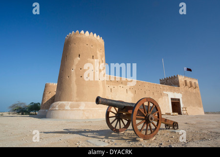 Pistole Befestigung World Heritage Al Zubarah Qatar Middle East Architektur Canon Wahrzeichen Festung Geschichte Museum Website Reisen un Stockfoto