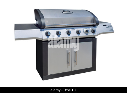 Grill Gasgrill aus Edelstahl, isoliert mit Beschneidungspfad in weiß. Stockfoto