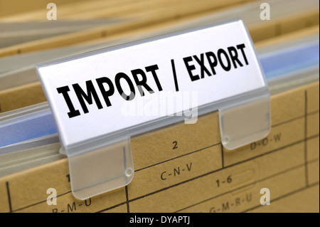 Ordner markiert mit Import / export Stockfoto