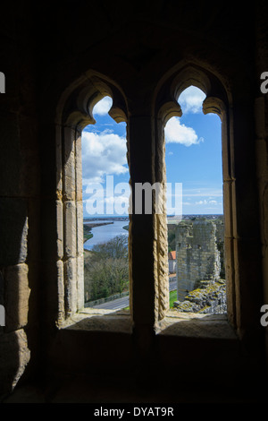 Blick vom Warkworth Castle halten Stockfoto
