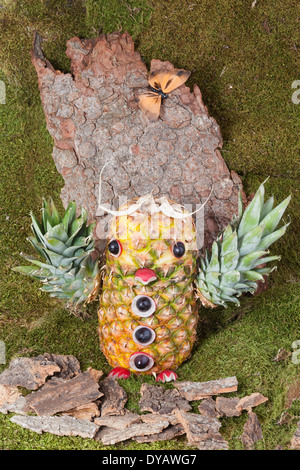 Geschnitzte Eule aus Ananas Stockfoto