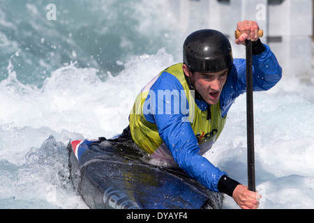 Thomas QUINN, eine endgültige C1 Männer GB Kanu Slalom 2014 Auswahl Studien Lee Valley White Water Centre, London, UK Stockfoto