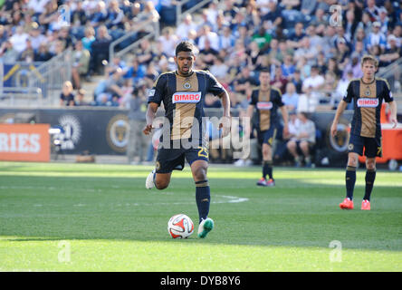 Chester, Pennsylvania, USA. 12. April 2014. Philadelphia Union-Spieler, SHEANON WILLIAMS (25) in Aktion gegen Real Salt Lake während des Spiels statt im PPL Park in Chester Pa Credit: Ricky Fitchett/ZUMAPRESS.com/Alamy Live News Stockfoto