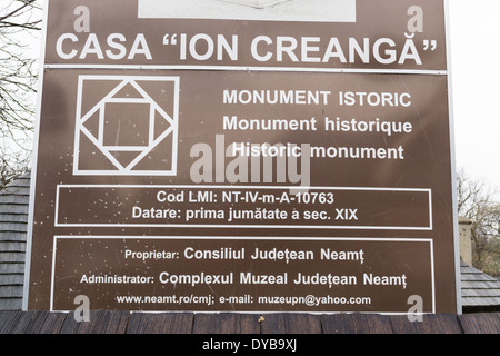 Das Gedenkmuseum Ion Creanga aus Humulesti – Neamţ County Stockfoto