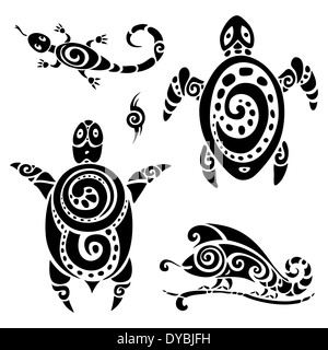 Schildkröte. Tribal Tattoo Set. Stockfoto