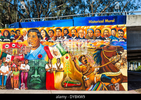 Historische Wandgemälde im Chicano Park. Barrio Logan, San Diego, California, Vereinigte Staaten von Amerika. Stockfoto