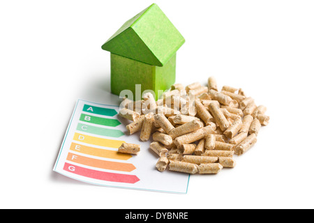 Das Konzept der ökologischen und ökonomischen Heizung. Holzpellets. Stockfoto