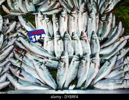 Kaufen Sie verkaufen frischen Fisch auf Kalcin Sokak nahe dem Gewürzbasar, Eminönü Bezirk, Istanbul, Türkei Stockfoto