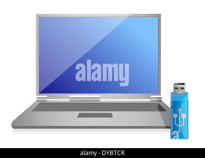 Flash-Laufwerk und Computer Illustration Design in weiß Stockfoto