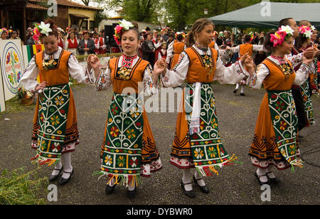 Bulgarien allgemein Iznovo April 13. 2014: Sonntag vor Ostern Bulgaren das Fest des St. Lazarus feiern eine Festival mit dem Brauch der Lazaruwane Frühling Brauch von Jungfrauen gefolgt und häufig bei allen Bulgaren ein Ritual, an diesem Tag mit einigen Elementen durchgeführt Alter sind strukturiert (heiratsfähigen Mädchen) zum Thema Liebe und Ehe in Lazar Lieder und Tanz, die Rituale sind am Palmsonntag die Mädchen, die an diesem Brauch teilnehmen werden Lazarki genannt. Bildnachweis: Clifford Norton/Alamy Live-Nachrichten Stockfoto