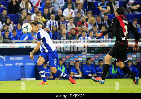 Barcelona, Spanien. 13. April 2014. Pizzi in der Partie zwischen RCD Espanyol und Rayo Vasllecano für die Woche 33 der spanischen Liga, gespielt im Cornella El Prat Stadion am 13. April 2014. Foto: Joan Valls/Urbanandsport/Nurphoto. Bildnachweis: Joan Valls/NurPhoto/ZUMAPRESS.com/Alamy Live-Nachrichten Stockfoto