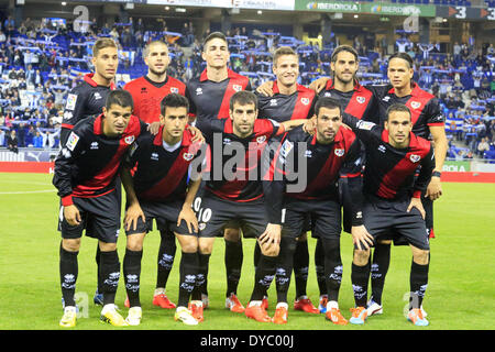 Barcelona, Spanien. 13. April 2014. Rayo-Team in der Partie zwischen RCD Espanyol und Rayo Vasllecano für die Woche 33 der spanischen Liga, gespielt im Cornella El Prat Stadion am 13. April 2014. Foto: Joan Valls/Urbanandsport/Nurphoto. Bildnachweis: Joan Valls/NurPhoto/ZUMAPRESS.com/Alamy Live-Nachrichten Stockfoto