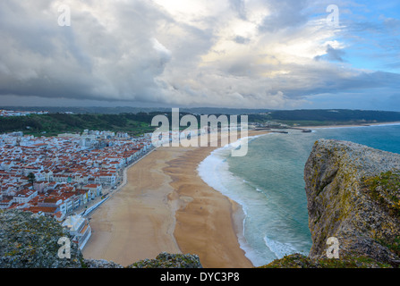 Panoramablick über Nazare Strand, Portugal Stockfoto