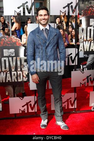 Los Angeles, CA, USA. 13. April 2014. Tyler Hoechlin im Ankunftsbereich für 2014 MTV Movie Awards - Ankünfte-2, Nokia Theatre L.A. LIVE, Los Angeles, CA 13. April 2014. Bildnachweis: Emiley Schweich/Everett Collection/Alamy Live-Nachrichten Stockfoto