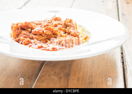 Fertiggerichte Nudeln Schweinefleisch Tomatensauce, Fotoarchiv Stockfoto