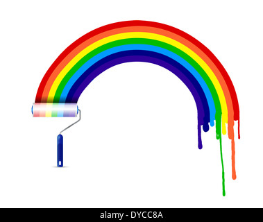 malen Sie Walze und Tinte Regenbogen Illustration Design über einen weißen Hintergrund Stockfoto