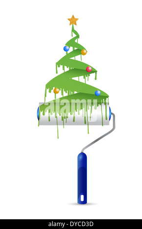 malen Sie Walze und Weihnachtsbaum Illustration Design über einen weißen Hintergrund Stockfoto