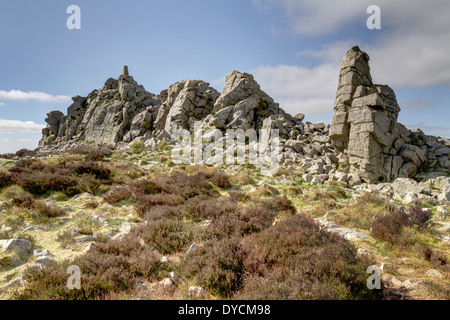 Die Stiperstones in Shropshire, die Formen einer felsigen Wirbelsäule entlang einer Kante und ist bei Wanderern sehr beliebt Stockfoto