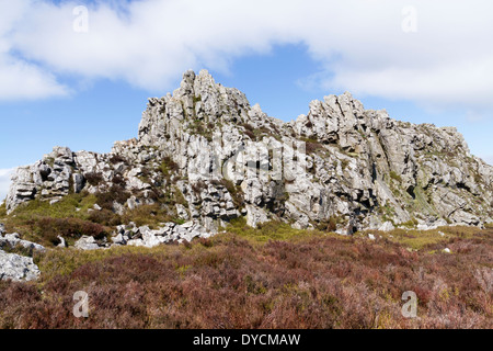 Die Stiperstones in Shropshire, die Formen einer felsigen Wirbelsäule entlang einer Kante und ist bei Wanderern sehr beliebt Stockfoto