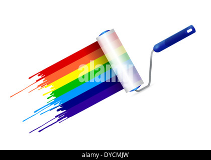 malen Sie Walze und Tinte Regenbogen Illustration Design über einen weißen Hintergrund Stockfoto