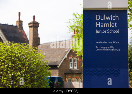 Zeichen, Dulwich Hamlet Junior School, Dulwich, London, UK Stockfoto