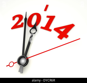 Neujahr 2014 Konzept Uhr Hände Closeup auf Whte Hintergrund Stockfoto