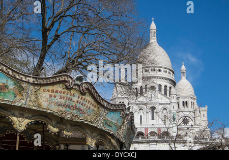 Die Sacre Coeur-Kirche im Stadtteil Montmartre, Frankreich Paris. Stockfoto