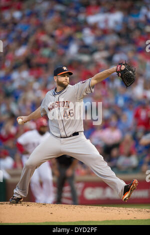 Arlington, Texas, USA. 11. April 2014. Scott Feldman (Rangers) MLB: Scott Feldman der Houston Astros Stellplätze während der Baseball-Spiel gegen die Texas Rangers Rangers Ballpark in Arlington in Arlington, Texas, Vereinigte Staaten von Amerika. © Thomas Anderson/AFLO/Alamy Live-Nachrichten Stockfoto