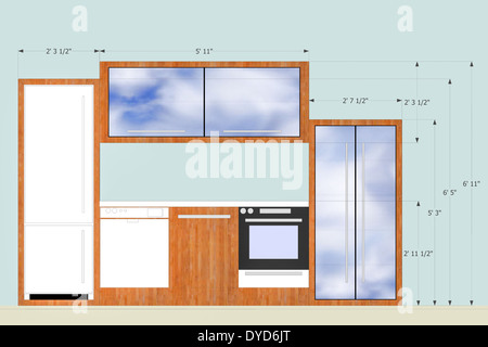 Gestaltung der Küche Element mit Messungen Stockfoto