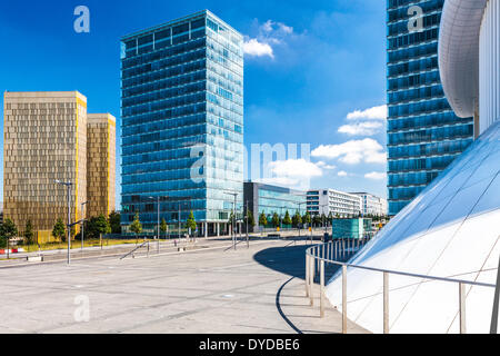 Europäischen Gerichtshof mit dem Europäischen Parlament und Bestandteil die Philharmonie auf dem Kirchberg-Plateau in Lux Stockfoto