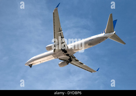 Eine Boeing B737 von United Airlines im Endanflug Stockfoto